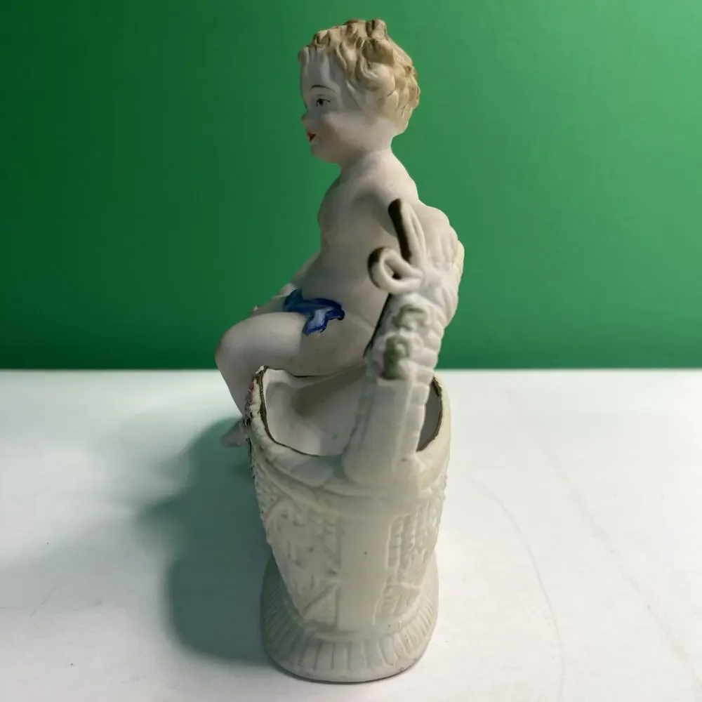 Antique Hal Sey Fifth Ave Cherub Bisque Figural Double Planter